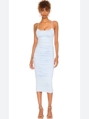 Lovers + Friends Emma Baby Blue Ruched Midi Dress Size S